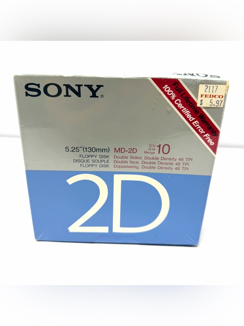 Vintage Sony MD-2D 5.25" (130mm) Floppy Disk Box of 10 New Old Stock Sealed